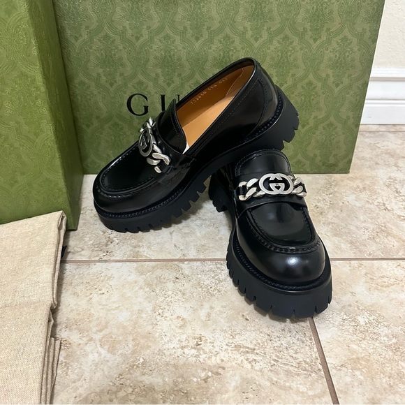 New authentic Gucci Interlocking G-chain leather loafers size 37.5 - Picture 8 of 10